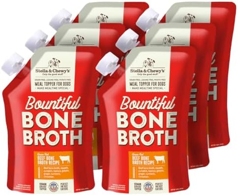 Stella & Chewy's Bountiful Bone Broth Grass-Fed Beef Recipe Meal Topper for Dogs, 16 oz. Resealable Pouch (Pack of 6)