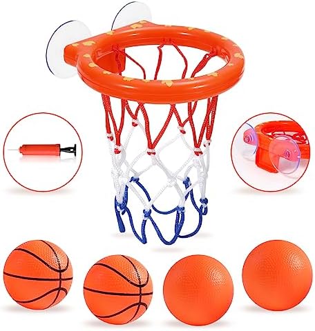 Bath Toys - Bathtub Basketball Hoop for Kids Toddlers,Bath Toys Shower Toys for Kids Ages 4-8,Suction Cup Basketball Hoop & 4 Soft Balls Set for Boys Girls