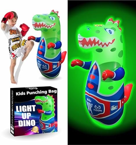 Light-Up Inflatable Dinosaur Punching Bag – Fast Bounce-Back Boxing Toy for Endless Fun & Active Play for Energetic Toddlers & Kids Ages 2-8(Batteries Not Included)