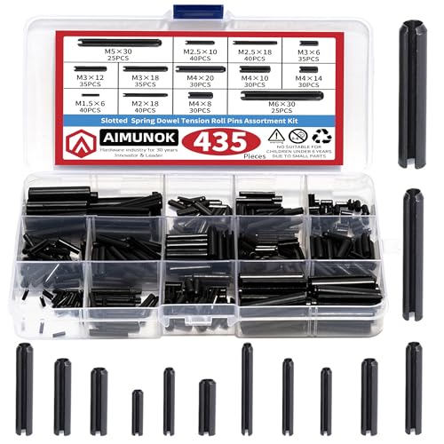 435Pcs Roll Pin Assortment Set - Slotted Spring Pin - Spring Dowel Tension Roll Pins - M1.5 M2 M2.5 M3 M4 M5 M6 13Types Split Expansion Spring Steel Pin Assortment Kit…