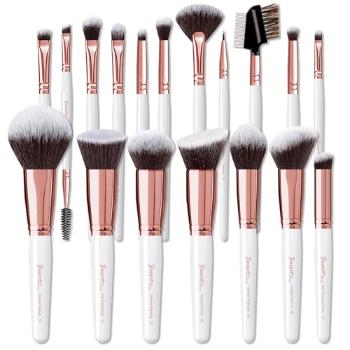 Bueart Design 18Pcs ULTRA SOFT Wood Handle Makeup Brushes set Make up brushes face brush Foundation Powder Blending Blush brushes (Pearl White)