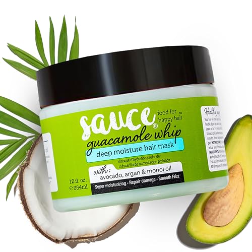 SAUCE BEAUTY Deep Conditioning Hair Mask (12 Fl Oz) Guacamole Whip Hair Mask for Damaged Hair & Frizz Control with Avocado, Honey, Monoi & Argan Oil, All Hair Types