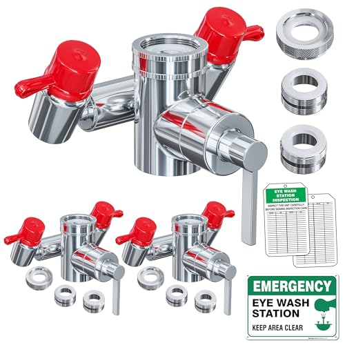 Skywin Eye Wash Kit - 3 Pack Faucet Mounted Emergency Eye Wash Station Sink Attachment -1x Continuous Flow Eyewash Station,3X Common Sink Adapter,2X Inspection Tag,1x Emergency Eye Wash Station Sign