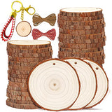 SENMUT Wood Slices 30 Pcs 3.5-4.0 inch Natural Rounds Unfinished Wooden Circles Christmas Wood Ornaments for Crafts Wood Kit Predrilled with Hole Wood Coasters, Craft Supplies for DIY and Painting