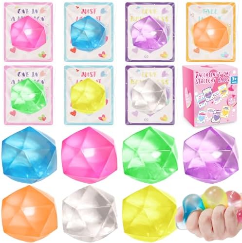 Fidget Toys Stress Balls for Kids 28 Pack, Ice Squishy Stress Cube-Diamond Malt Sugar Balls, Stress Relief Squeeze Balls Fidget Toys Bulk Party Favor Supplies, Kids Prizes