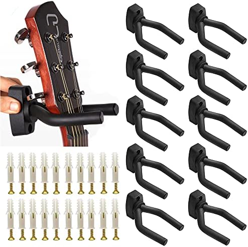 10pcs Guitar Hangers, Bass Stand Wall Mount Hanger Hooks with Screws, Ukulele Banjo Mandolin Electric Guitar Display Holders, Black