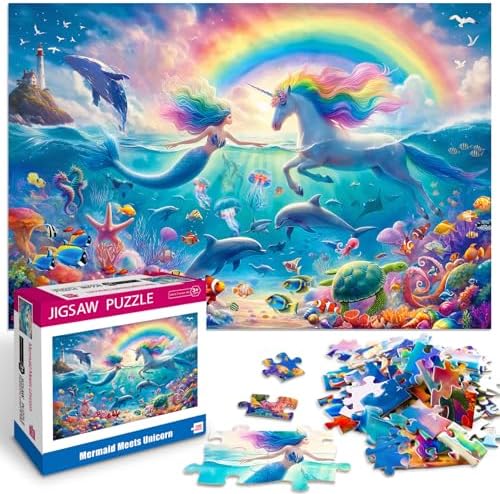 100 Piece Puzzles for Kids Ages 6-8 8-10 Mermaid Unicorn Puzzle for Girls 4-6 Years Old 100 Piece Jigsaw Puzzle for Adults Toddler Children Learning Educational Puzzles Toys Gifts for Girls Boys