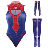 paloli CharmSpider Bodysuit Costume Set For Woman - Blue & Red Theme, Alluring Heart Cutout, Perfect for Role Cosplay Halloween Parties