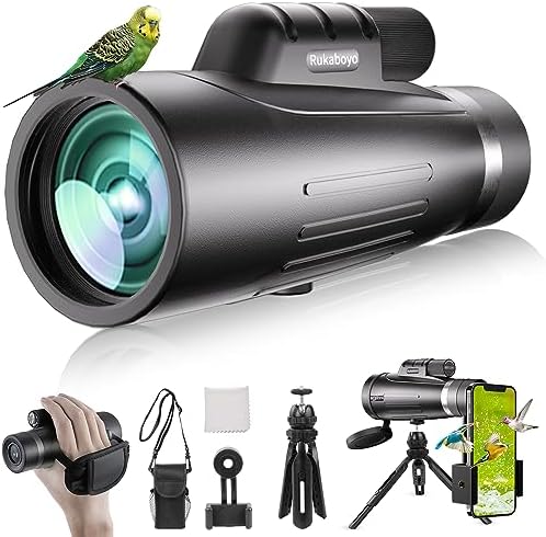 HD Monocular Telescope High Powered with Smartphone Adapter Tripod BAK4 Prism Monocular for Wildlife Bird Watching Hunting Travel Camping Stargazing Hiking (80X100 HD Monocular Telescope High Powered)