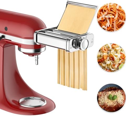 Pasta Maker Attachment for KitchenAid Stand Mixer, 3-in-1 Pasta Maker Includes Pasta Roller, Spaghetti Cutter & Fettuccine Cutter, Stainless Steel Pasta Attachment for KitchenAid Accessories by Cofun