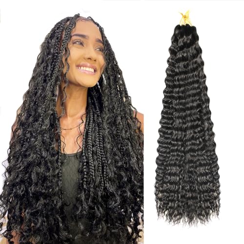 Ocean Wave Crochet Hair 30 Inch 7 Packs Deep Wave Curly Braiding Hair Extensions Synthetic Curly Crochet Hair For Black Women(30inch, 7pack, 1b)