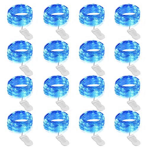 Onforu 16 Pack Fairy Lights Battery Operated String Lights, 6.5ft 20 Mini LED Lights, IP67 Waterproof Blue Fairy Lights, Twinkle Lights for Mason Jar Wedding Centerpiece Decor Christmas Bedroom