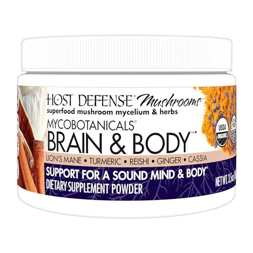 Host Defense MycoBotanicals Brain & Body* Powder - Digestive & Immune Support Supplement with Lion's Mane & Reishi Mushroom - Brain Supplement to Support Memory & Focus - 3.5 oz (33 Servings)*