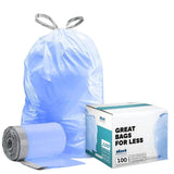 Plasticplace Custom Fit Trash Bags, Compatible with simplehuman Code H (100 Count) Tinted Blue Drawstring Garbage Liners 8-9 Gallon / 30-35 Liters, 18.5" x 28"