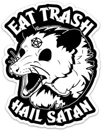 (3PCs) Opossum Eat Trash Hail Satan Sticker, Funny Possum Stickers for Adults Teen Kids Waterproof Vinyl Stickers for Water Bottle Laptop Phone Case Kindle (3 Inches)