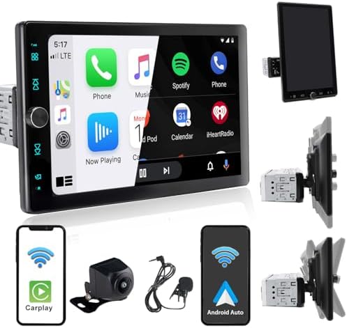 Single Din Car Radio Touchscreen (10.4" Rotatable) Compatible with Apple CarPlay [Wireless] Android Auto Car Stereo Bluetooth USB AUX SD Backup Camera