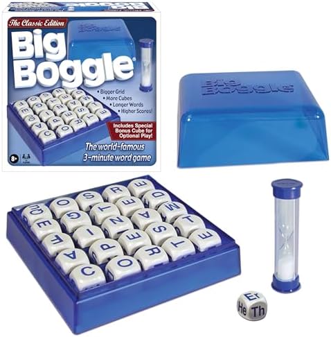 Big Boggle with 5x5 Grid and 25 Letter Cubes by Winning Moves Games USA, Thought Provoking Word Game Bigger Than the Original, for 2 or More Players, Ages 8+ (1147)