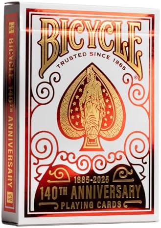 Bicycle 140th Year Anniversary Playing Cards, Red and Gold Foil, Historic 1885 Design, Special Edition, 1 Deck