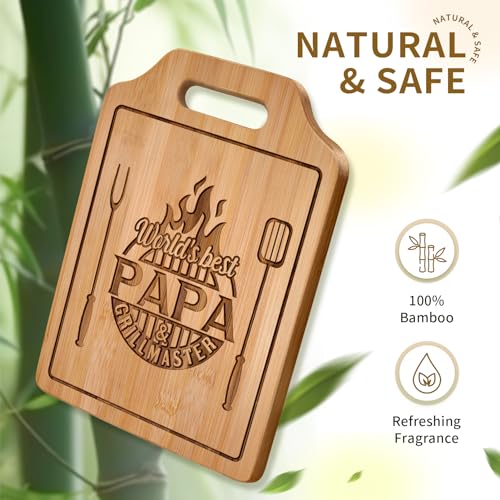 AceThrills Papa Gifts - Engraved Bamboo Cutting Board 12.3"L x 8.7"W x 0.4"Th - Papa birthday Gifts from Grandkids, Gifts for Papa, Papa Christmas Gifts