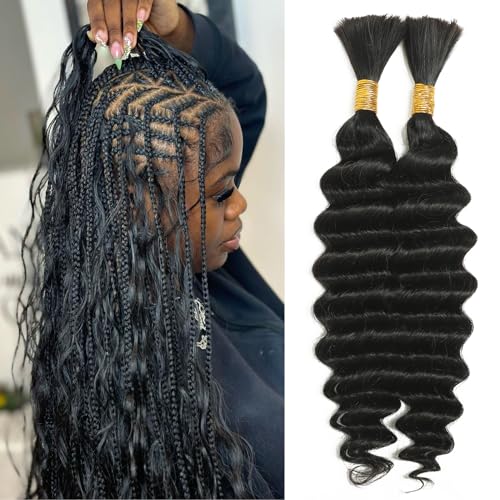 Human Braiding Hair For Boho Braids No Weft Bulk Human Hair for Braiding 100g 2 Bundles Human Hair Extensions Wet and Wavy 14Inch