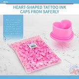 Saferly Heart Tattoo Ink Caps Cups with Base for Tattoo, Tattooing, Disposable Pigment Holder, Microblading Tattoo Supplies, Large, Bag of 500, Pink