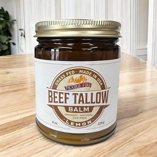 Beef Tallow Balm - 8 oz - Organic Grass Fed and Finished - Made in USA - Moisturizing Skin Care Lemon