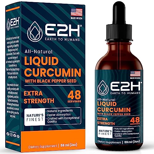 E2H Liquid Turmeric Curcumin for Better Absortion - Natural Joint Support - Turmeric Root Extract with Black Pepper Seed - Boost Your Health - Vegan - Non-GMO - 2 Fl Oz