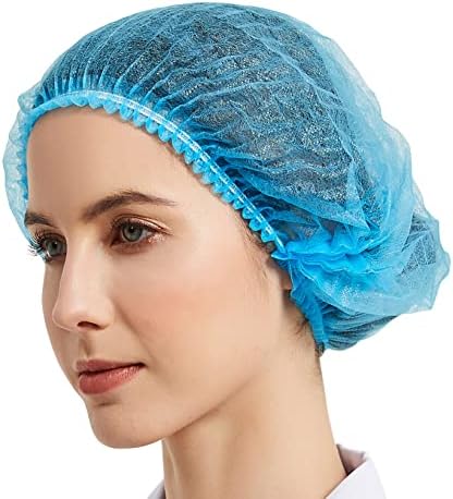 ProtectX 100-Pack Blue Disposable Hair Nets, Elastic Head Cover, Bouffant Caps, Sanitation Head Cover for Food Service, Spa Men & Women - 21 inch