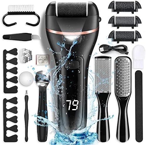 Electric Callus Remover for Feet, Rechargeable Portable Electronic Foot File Pedicure Kit, Waterproof Foot Scrubber File, Professional Pedicure Tools, Foot Care for Dead Skin Ideal Gift, 3 Rollers