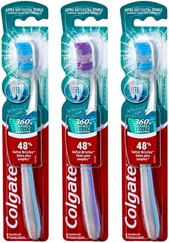 Colgate 360 Enamel Health Sensitive Toothbrush, Compact Head, Extra Soft (Colors Vary) - Pack of 313