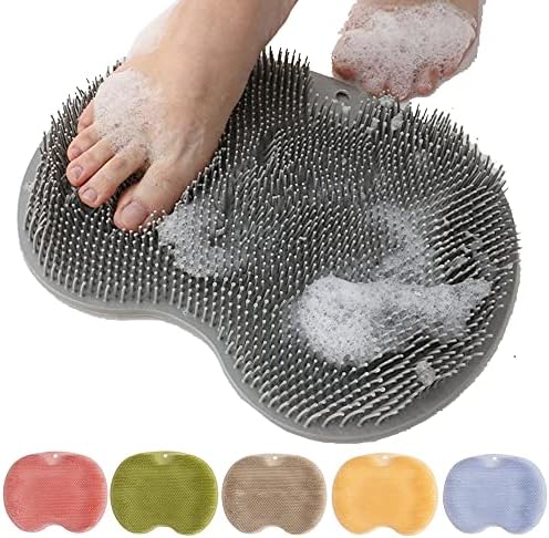 Foot Back Cleaning Pad, 2024 Upgrade Shower Foot Scrubber Mat Slip Suction Cups Foot Scrubber, Shower Foot Scrubber Mat Back Washer for Men and Women (Grey)