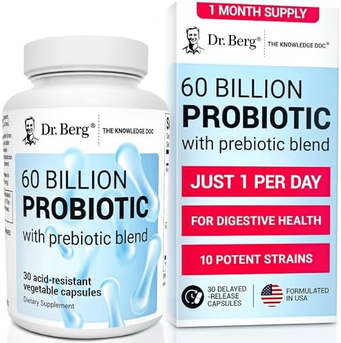 Dr. Berg 60 Billion Probiotic Supplement - Supports Occasional Constipation, Diarrhea, Gas & Bloating* - Pre and Probiotics for Digestive Health - 30 Probiotic Capsules