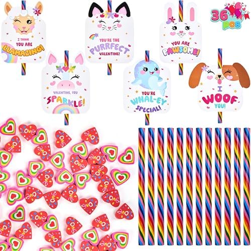 JOYIN 36PCS Rainbow Pencils Assorted Gift, Party Favor Classroom Exchange Stationery Kids Set, Perfect for Reward Prizes, Includes Pencils, Erasers