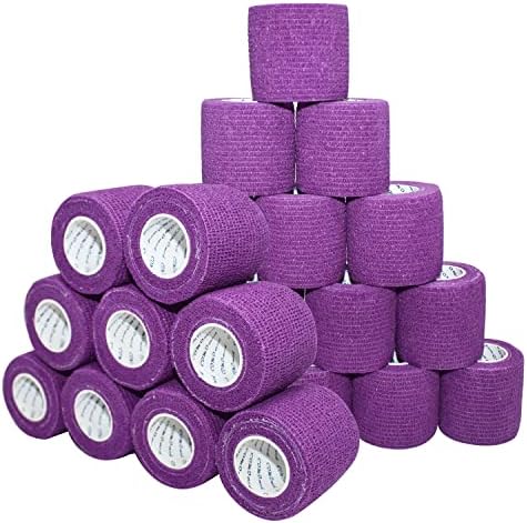 Self Adherent Cohesive Bandage 2"x5 Yards First Aid Bandages Stretch Sport Athletic Wrap Vet Tape for Wrist Ankle Sprain and Swelling,Purple(24 Rolls)