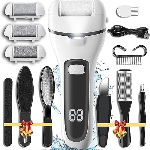 Rechargeable Callus Remover for Feet, 13-in-1 Professional Pedicure Tools Foot Care Kit, Foot Scrubber Electric Feet File Pedi for Hard Cracked Dry Dead Skin, 3 Rollers, 2 Speed, Battery Display