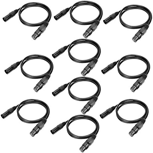 3.2ft DMX Cable, 10PCS 1 Meter DMX Signal Cables Signal Wires, 3-Pin XLR Male to Female Stage Light Signal Cable with Metal connectors, Connection for DMX512 Stage & DJ Lighting fixtures