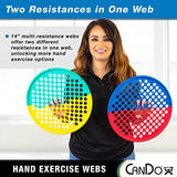 CanDo Hand Exercise Webs for Physical Therapy, Grip Strengthening, and Hand, Finger, Wrist Resistance Workouts, Portable Size, Low Powder, 14" Diameter, Multi-Resistance: Light/Heavy