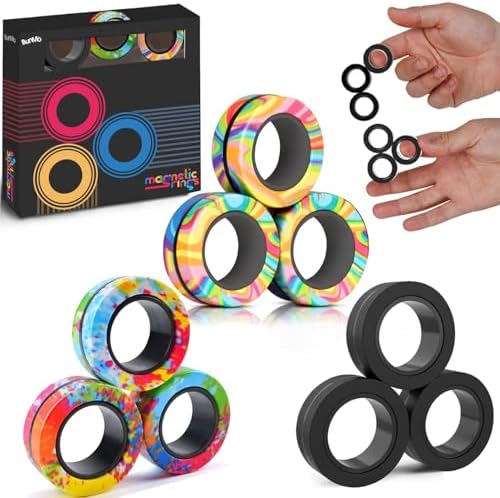 BUNMO Magnetic Rings - Fidget Toys Adults - Magnetic Fidget Rings - Endless Hours of Fun - Spin, Connect & Play - Addictive Fidget Toy for Boys & Girls - Great Teen Gift - Various