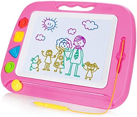 SGILE Large Magnetic Drawing Board - 4 Colors 16×13in Writing Painting Doodle Pad with 4 Stamps for Toddlers, Learning Educational Toy Etch Sketch Gift for 36+ Month Kids Girls Boys, Pink