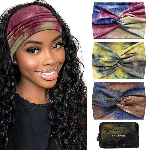 S&N Remille Wide Boho Headbands for Women Extra Large Turban Headband Hairband Hair Twisted Knot Accessories 3 Pack