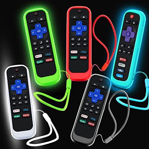 5Pack Case for Roku Remote, Cover for Hisense/TCL Roku TV Steaming Stick/Express Universal Replacement Controller Silicone Sleeve Skin Glow in The Dark Green Sky Purple Red