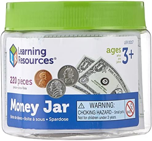 Learning Resources Money Jar, Play Money, Play Money for Kids, Counting, Bills and Coins, Homeschool, Math, Pretend Money, Ages 3+
