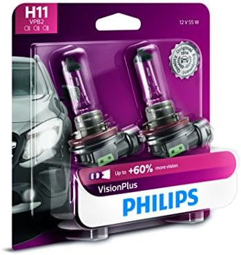 Philips H11 VisionPlus Upgrade Headlight Bulb with up to 60% More Vision, 2 Count (Pack of 1)