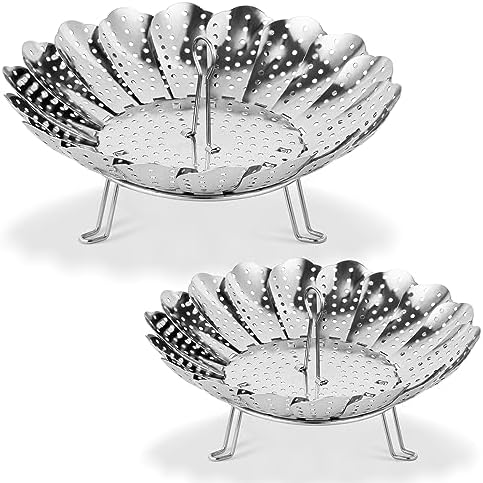 DELUXE 2-Pieces Steamer Basket Stainless Steel, Vegetable Steamer for Cooking Multifunctional Folding Veggie Insert 3 5 8 Quart Instant Pot Steam Cooling Rack Expandable to Fit Pressure Cooker