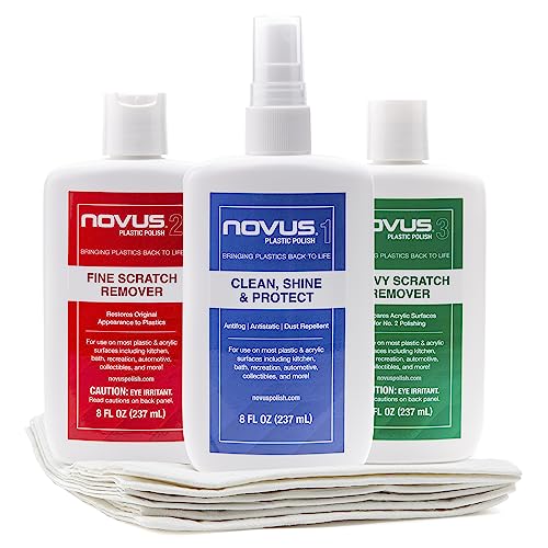 NOVUS-PK1-8OZ-PM, Plastic Clean & Shine #1, Fine Scratch Remover #2, Heavy Scratch Remover #3, and Extra Polish Mates Pack, 8 Ounce Bottles