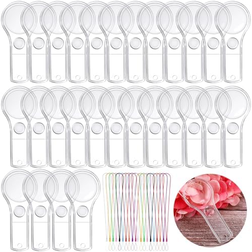Kanayu 100 Pcs Mini Handheld Magnifying Glass for Kids 5X 15X Hand Lens Small Magnify Glasses Lens Plastic Magnifier with 100 Lanyard for Reading Home School Classroom Outdoor Science Observation