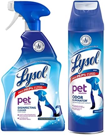 Lysol Pet Cleaning Bundle - 1 Pet Solutions Disinfecting Cleaner (32 Fl Oz) and 1 Odor Eliminator (15 Ounce Aerosol)