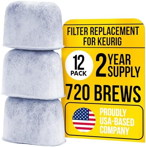 12-Pack KEURIG Filter Replacement - Water Filters for Keurig 2.0 Coffee Maker and Ninja DualBrew Brewer by PureHQ - Universal Fit K-Classic, K Supreme, K-Slim, K-Duo, K-Express - Charcoal Cartridges