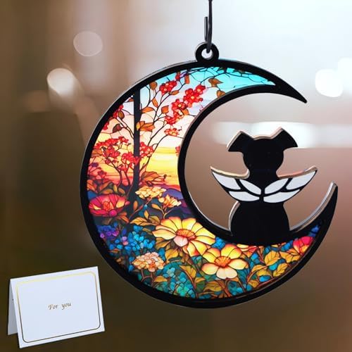 DIY Dog Memorial Suncatcher with Sympathy Card,Pet Loss Sympathy Gift,Dog Remembrance Gift for Window Hanging, Dog Angel Christmas Ornaments (1-Sunflower)