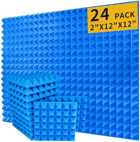 Sound Proof Foam Panels for Walls 2"×12"×12" High-Density - Soundproof Wall Panels Sound Absorbing - Sound Proof Panels for Walls for Noise Absorbing Canceling -Blue(24 PACK Pyramid)